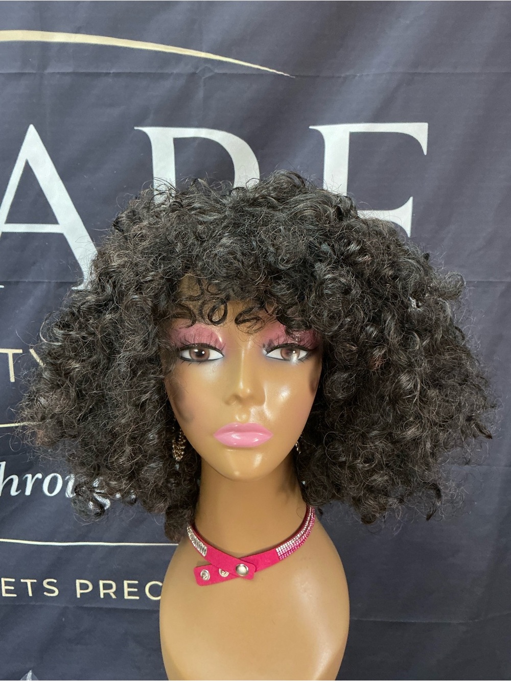 Curly Afro Wig with Bangs in Dark Brown - Women Hair